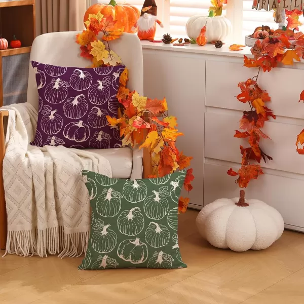 DFXSZ Fall Pillow Covers 18x18 inch Set of 2 Fall Decoration White Lines Pumpkin Decor Orange Autumn Pillow Cover Thanksgiving Decoration for Home Couch 125BPurple