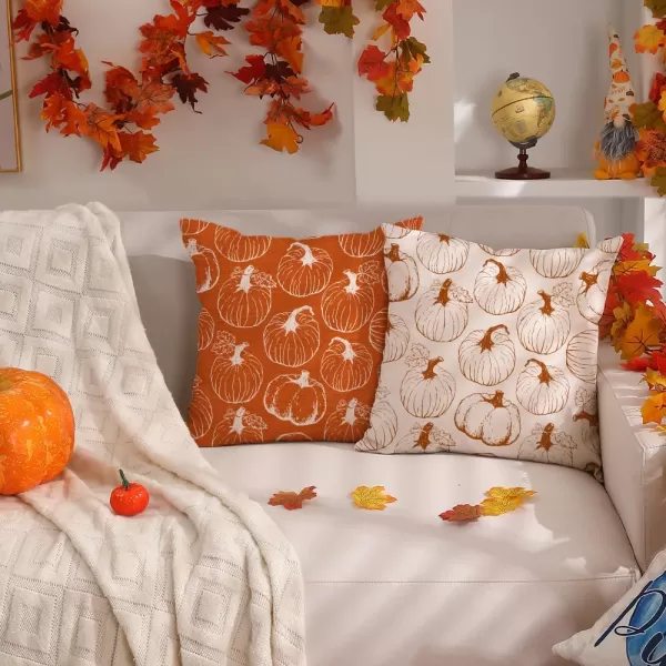 DFXSZ Fall Pillow Covers 18x18 inch Set of 2 Fall Decoration White Lines Pumpkin Decor Orange Autumn Pillow Cover Thanksgiving Decoration for Home Couch 125BOrange