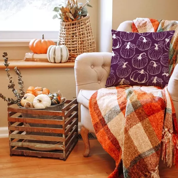 DFXSZ Fall Pillow Covers 18x18 inch Set of 2 Fall Decoration White Lines Pumpkin Decor Orange Autumn Pillow Cover Thanksgiving Decoration for Home Couch 125BPurple