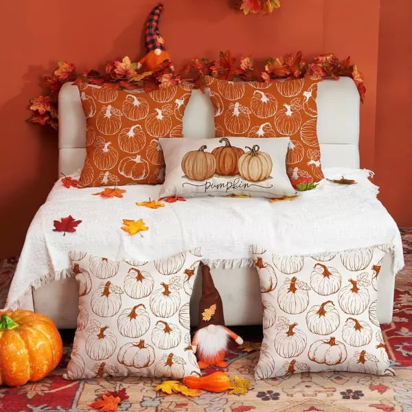 DFXSZ Fall Pillow Covers 18x18 inch Set of 2 Fall Decoration White Lines Pumpkin Decor Orange Autumn Pillow Cover Thanksgiving Decoration for Home Couch 125BOrange