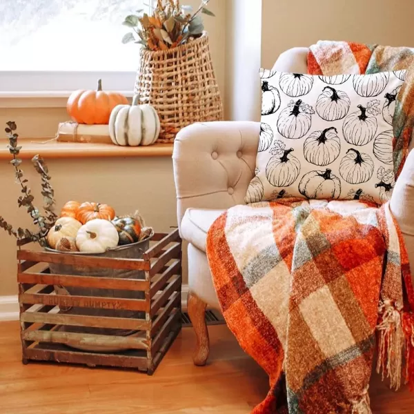 DFXSZ Fall Pillow Covers 18x18 inch Set of 2 Fall Decoration White Lines Pumpkin Decor Orange Autumn Pillow Cover Thanksgiving Decoration for Home Couch 125BBlack Pumpkins