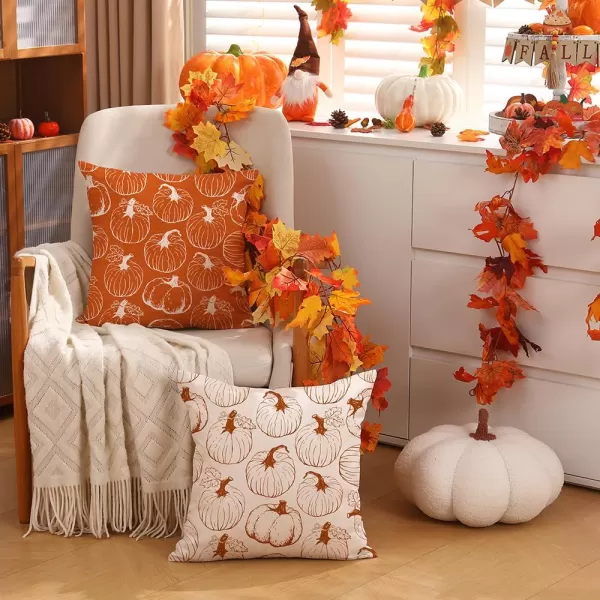 DFXSZ Fall Pillow Covers 18x18 inch Set of 2 Fall Decoration White Lines Pumpkin Decor Orange Autumn Pillow Cover Thanksgiving Decoration for Home Couch 125BOrange