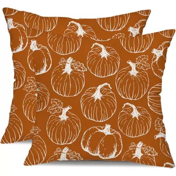 DFXSZ Fall Pillow Covers 18x18 inch Set of 2 Fall Decoration White Lines Pumpkin Decor Orange Autumn Pillow Cover Thanksgiving Decoration for Home Couch 125BWhite Pumpkins