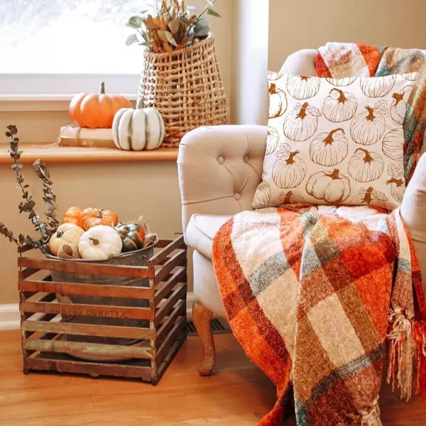 DFXSZ Fall Pillow Covers 18x18 inch Set of 2 Fall Decoration White Lines Pumpkin Decor Orange Autumn Pillow Cover Thanksgiving Decoration for Home Couch 125BOrange