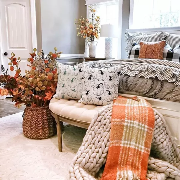 DFXSZ Fall Pillow Covers 18x18 inch Set of 2 Fall Decoration White Lines Pumpkin Decor Orange Autumn Pillow Cover Thanksgiving Decoration for Home Couch 125BBlack Pumpkins