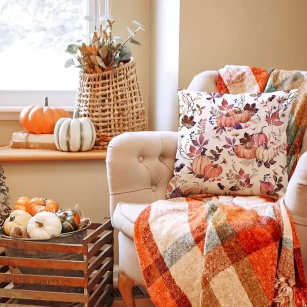 DFXSZ Fall Pillow Covers 18x18 inch Set of 2 Pumpkin Maple Leaf Flower Decorative Throw Pillow Covers Autumn Thanksgiving Farmhouse Decoration for Home couchOrange Red