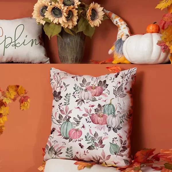 DFXSZ Fall Pillow Covers 18x18 inch Set of 2 Pumpkin Maple Leaf Flower Decorative Throw Pillow Covers Autumn Thanksgiving Farmhouse Decoration for Home couchPink