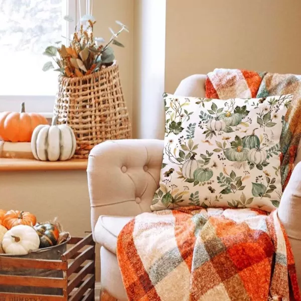 DFXSZ Fall Pillow Covers 18x18 inch Set of 2 Pumpkin Maple Leaf Flower Decorative Throw Pillow Covers Autumn Thanksgiving Farmhouse Decoration for Home couchGreen2