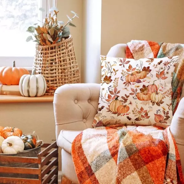 DFXSZ Fall Pillow Covers 18x18 inch Set of 2 Pumpkin Maple Leaf Flower Decorative Throw Pillow Covers Autumn Thanksgiving Farmhouse Decoration for Home couchOrange