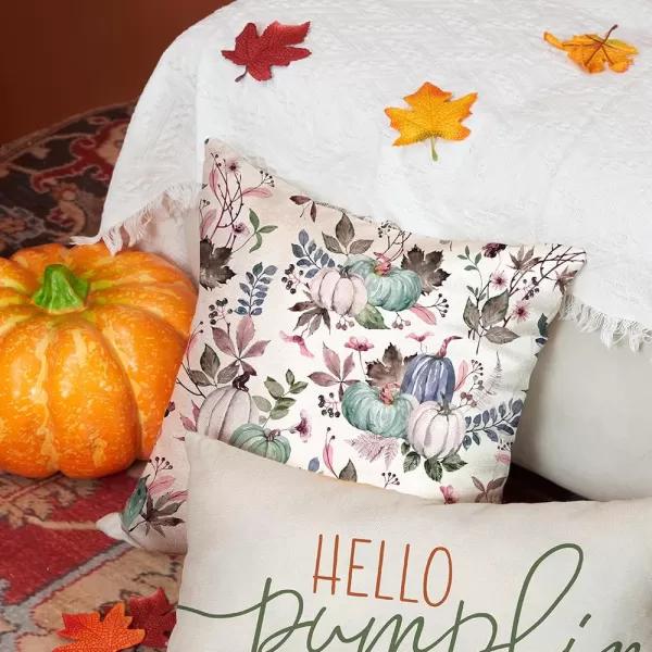 DFXSZ Fall Pillow Covers 18x18 inch Set of 2 Pumpkin Maple Leaf Flower Decorative Throw Pillow Covers Autumn Thanksgiving Farmhouse Decoration for Home couchWhite Green