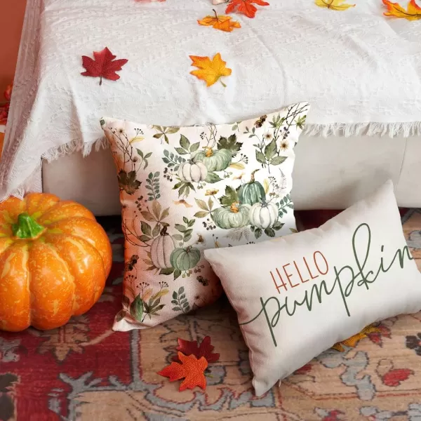 DFXSZ Fall Pillow Covers 18x18 inch Set of 2 Pumpkin Maple Leaf Flower Decorative Throw Pillow Covers Autumn Thanksgiving Farmhouse Decoration for Home couchGreen2