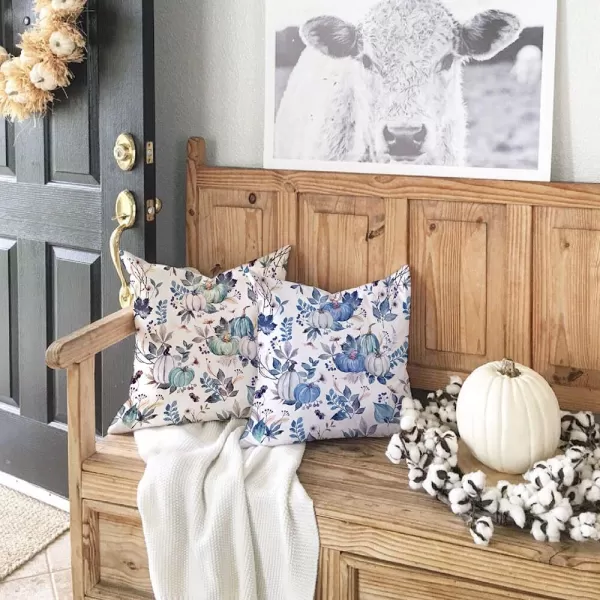 DFXSZ Fall Pillow Covers 18x18 inch Set of 2 Pumpkin Maple Leaf Flower Decorative Throw Pillow Covers Autumn Thanksgiving Farmhouse Decoration for Home couchBlue1