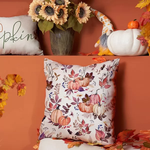 DFXSZ Fall Pillow Covers 18x18 inch Set of 2 Pumpkin Maple Leaf Flower Decorative Throw Pillow Covers Autumn Thanksgiving Farmhouse Decoration for Home couchOrange Red
