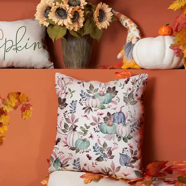 DFXSZ Fall Pillow Covers 18x18 inch Set of 2 Pumpkin Maple Leaf Flower Decorative Throw Pillow Covers Autumn Thanksgiving Farmhouse Decoration for Home couchWhite Green