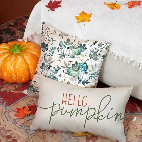 DFXSZ Fall Pillow Covers 18x18 inch Set of 2 Pumpkin Maple Leaf Flower Decorative Throw Pillow Covers Autumn Thanksgiving Farmhouse Decoration for Home couchGreen3