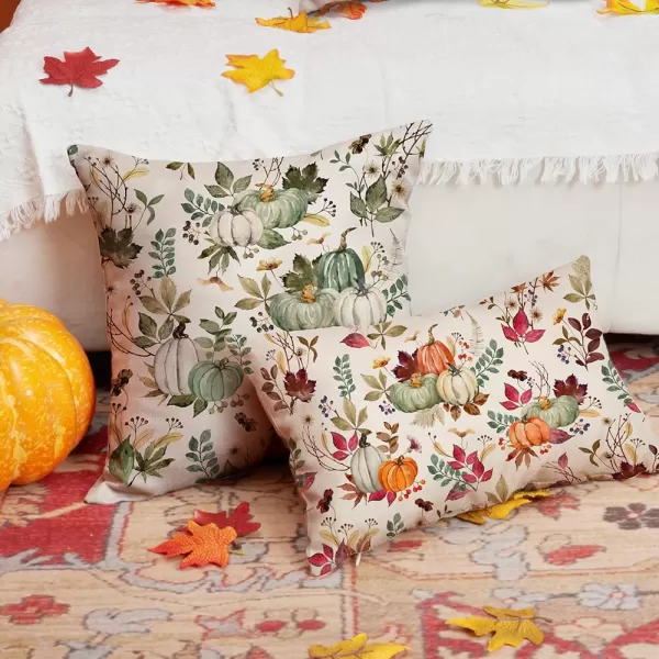 DFXSZ Fall Pillow Covers 18x18 inch Set of 2 Pumpkin Maple Leaf Flower Decorative Throw Pillow Covers Autumn Thanksgiving Farmhouse Decoration for Home couchGreen2
