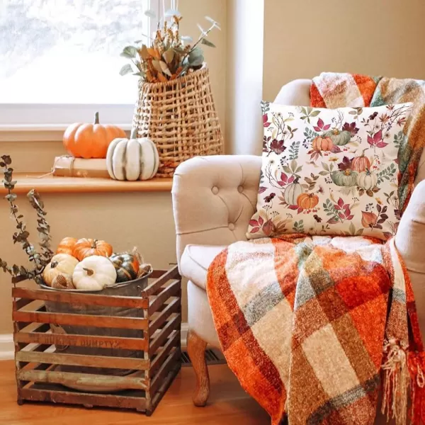 DFXSZ Fall Pillow Covers 18x18 inch Set of 2 Pumpkin Maple Leaf Flower Decorative Throw Pillow Covers Autumn Thanksgiving Farmhouse Decoration for Home couchWhite