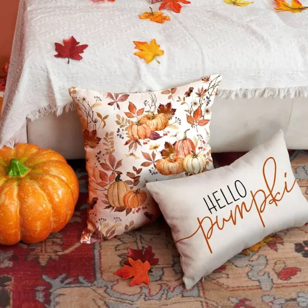 DFXSZ Fall Pillow Covers 18x18 inch Set of 2 Pumpkin Maple Leaf Flower Decorative Throw Pillow Covers Autumn Thanksgiving Farmhouse Decoration for Home couchOrange