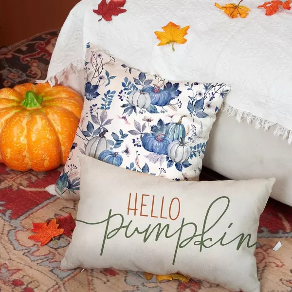 DFXSZ Fall Pillow Covers 18x18 inch Set of 2 Pumpkin Maple Leaf Flower Decorative Throw Pillow Covers Autumn Thanksgiving Farmhouse Decoration for Home couchBlue1