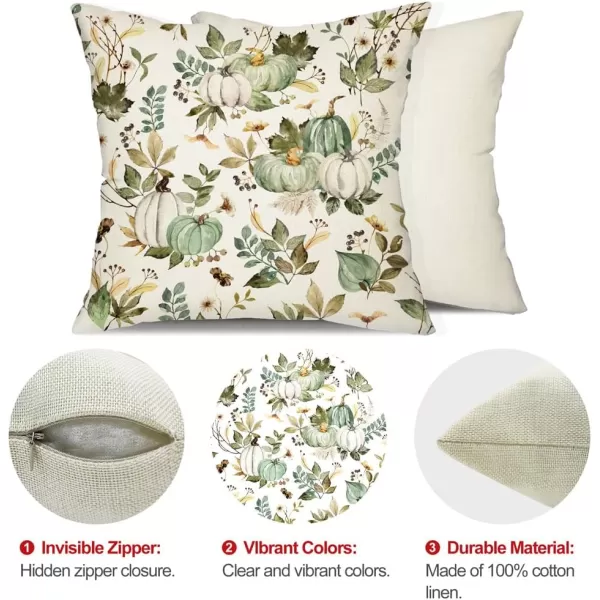 DFXSZ Fall Pillow Covers 18x18 inch Set of 2 Pumpkin Maple Leaf Flower Decorative Throw Pillow Covers Autumn Thanksgiving Farmhouse Decoration for Home couchGreen2