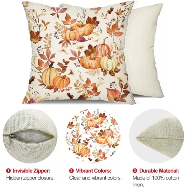 DFXSZ Fall Pillow Covers 18x18 inch Set of 2 Pumpkin Maple Leaf Flower Decorative Throw Pillow Covers Autumn Thanksgiving Farmhouse Decoration for Home couchOrange