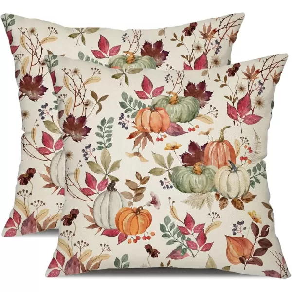 DFXSZ Fall Pillow Covers 18x18 inch Set of 2 Pumpkin Maple Leaf Flower Decorative Throw Pillow Covers Autumn Thanksgiving Farmhouse Decoration for Home couchWhite