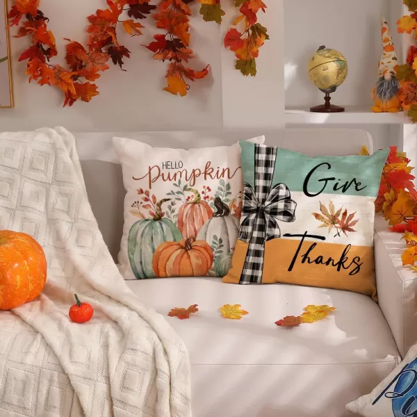DFXSZ Fall Pillow Covers 18x18 inch Set of 4 Fall Decorational Pumpkin Maple Leaves Black Orange Stripe Decor Autumn Outdoor Pillow Cover Thanksgiving Decoration for Home Couch 205D18Orange Blue