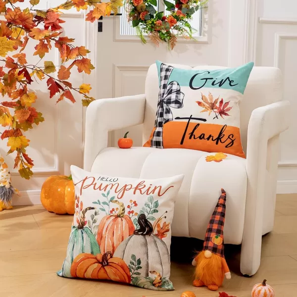 DFXSZ Fall Pillow Covers 18x18 inch Set of 4 Fall Decorational Pumpkin Maple Leaves Black Orange Stripe Decor Autumn Outdoor Pillow Cover Thanksgiving Decoration for Home Couch 205D18Orange Blue