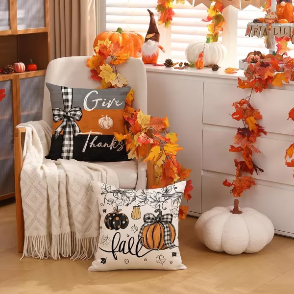 DFXSZ Fall Pillow Covers 18x18 inch Set of 4 Fall Decorational Pumpkin Maple Leaves Black Orange Stripe Decor Autumn Outdoor Pillow Cover Thanksgiving Decoration for Home Couch 205D18Black