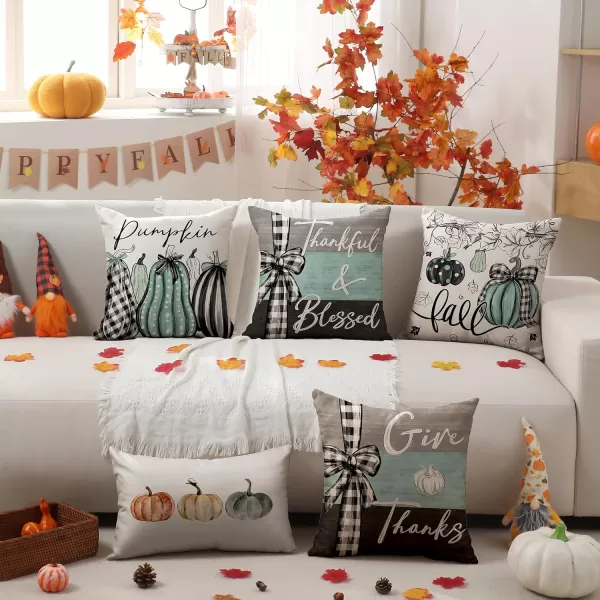 DFXSZ Fall Pillow Covers 18x18 inch Set of 4 Fall Decorational Pumpkin Maple Leaves Black Orange Stripe Decor Autumn Outdoor Pillow Cover Thanksgiving Decoration for Home Couch 205D18Black Green