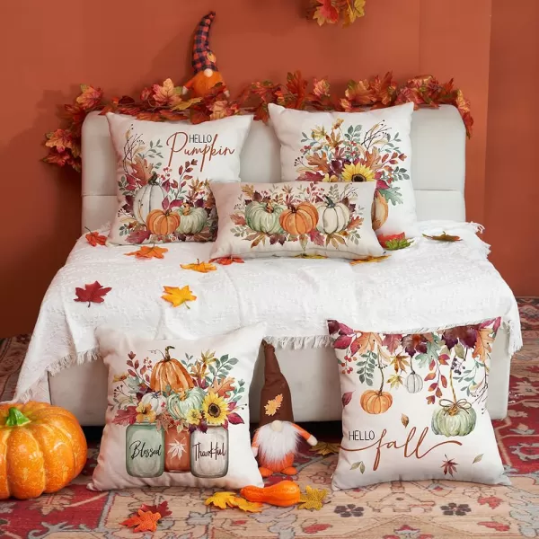 DFXSZ Fall Pillow Covers 18x18 inch Set of 4 Fall Decorational Pumpkin Maple Leaves Black Orange Stripe Decor Autumn Outdoor Pillow Cover Thanksgiving Decoration for Home Couch 205D18White