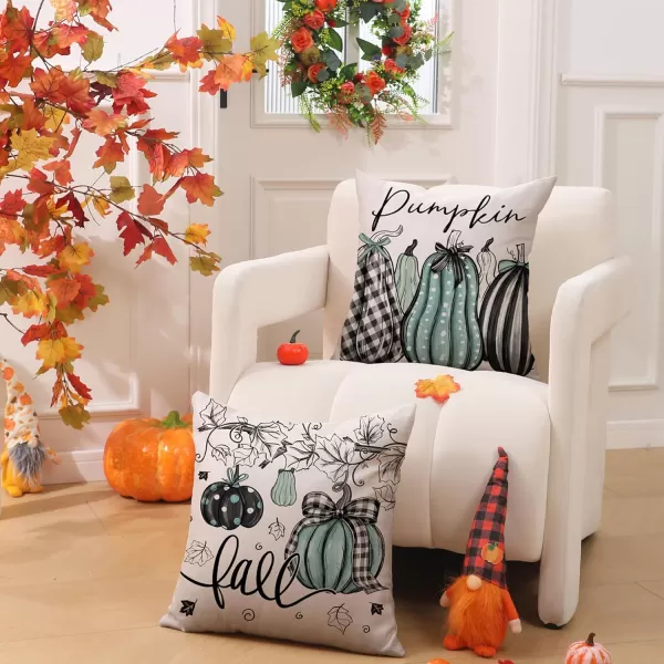 DFXSZ Fall Pillow Covers 18x18 inch Set of 4 Fall Decorational Pumpkin Maple Leaves Black Orange Stripe Decor Autumn Outdoor Pillow Cover Thanksgiving Decoration for Home Couch 205D18Black Green