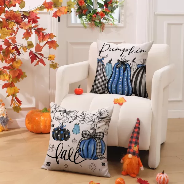 DFXSZ Fall Pillow Covers 18x18 inch Set of 4 Fall Decorational Pumpkin Maple Leaves Black Orange Stripe Decor Autumn Outdoor Pillow Cover Thanksgiving Decoration for Home Couch 205D18Black Blue