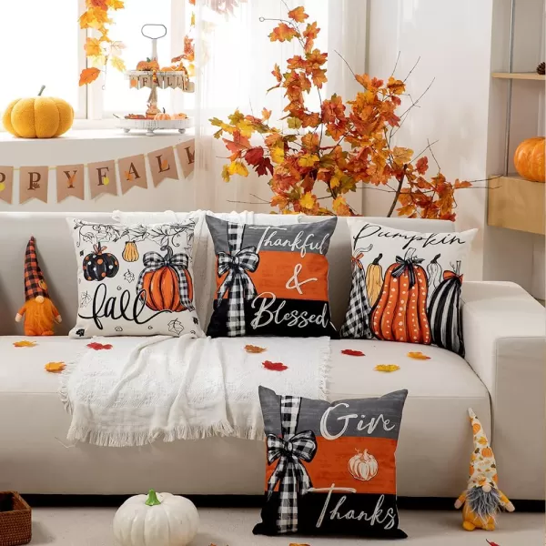 DFXSZ Fall Pillow Covers 18x18 inch Set of 4 Fall Decorational Pumpkin Maple Leaves Black Orange Stripe Decor Autumn Outdoor Pillow Cover Thanksgiving Decoration for Home Couch 205D18Black