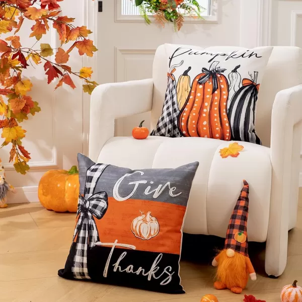 DFXSZ Fall Pillow Covers 18x18 inch Set of 4 Fall Decorational Pumpkin Maple Leaves Black Orange Stripe Decor Autumn Outdoor Pillow Cover Thanksgiving Decoration for Home Couch 205D18Black