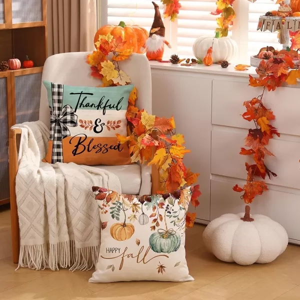 DFXSZ Fall Pillow Covers 18x18 inch Set of 4 Fall Decorational Pumpkin Maple Leaves Black Orange Stripe Decor Autumn Outdoor Pillow Cover Thanksgiving Decoration for Home Couch 205D18Orange Blue