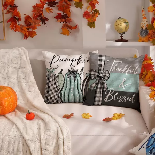 DFXSZ Fall Pillow Covers 18x18 inch Set of 4 Fall Decorational Pumpkin Maple Leaves Black Orange Stripe Decor Autumn Outdoor Pillow Cover Thanksgiving Decoration for Home Couch 205D18Black Green