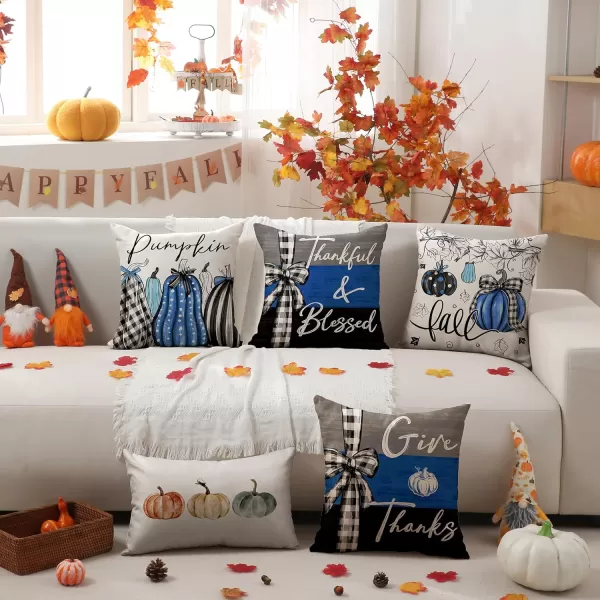DFXSZ Fall Pillow Covers 18x18 inch Set of 4 Fall Decorational Pumpkin Maple Leaves Black Orange Stripe Decor Autumn Outdoor Pillow Cover Thanksgiving Decoration for Home Couch 205D18Black Blue