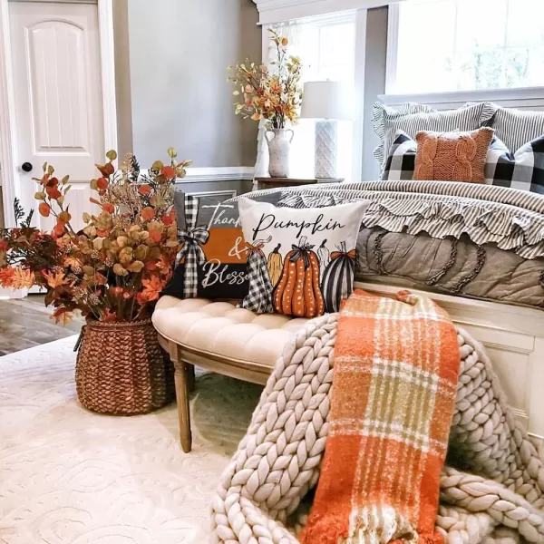 DFXSZ Fall Pillow Covers 18x18 inch Set of 4 Fall Decorational Pumpkin Maple Leaves Black Orange Stripe Decor Autumn Outdoor Pillow Cover Thanksgiving Decoration for Home Couch 205D18Black