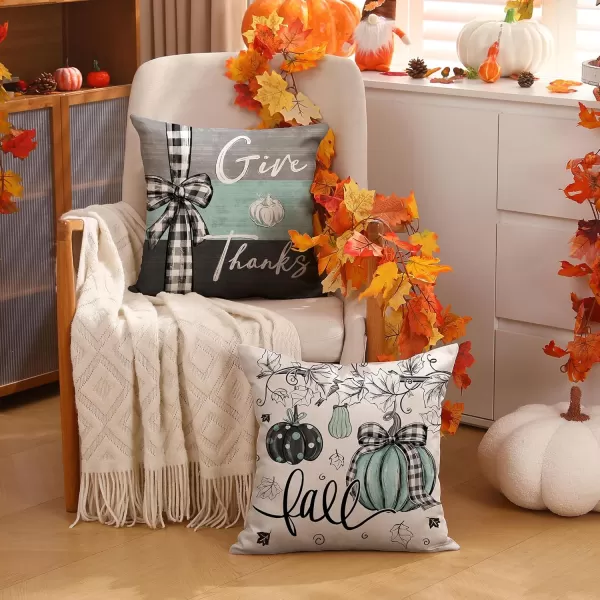DFXSZ Fall Pillow Covers 18x18 inch Set of 4 Fall Decorational Pumpkin Maple Leaves Black Orange Stripe Decor Autumn Outdoor Pillow Cover Thanksgiving Decoration for Home Couch 205D18Black Green