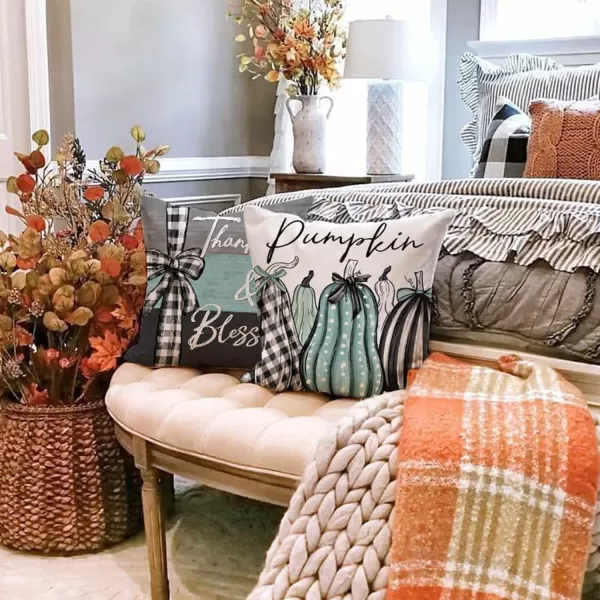 DFXSZ Fall Pillow Covers 18x18 inch Set of 4 Fall Decorational Pumpkin Maple Leaves Black Orange Stripe Decor Autumn Outdoor Pillow Cover Thanksgiving Decoration for Home Couch 205D18Black Green