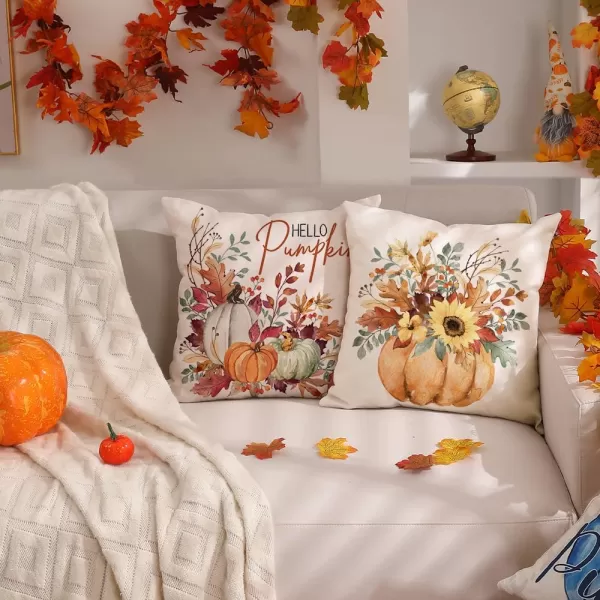 DFXSZ Fall Pillow Covers 18x18 inch Set of 4 Fall Decorational Pumpkin Maple Leaves Black Orange Stripe Decor Autumn Outdoor Pillow Cover Thanksgiving Decoration for Home Couch 205D18White