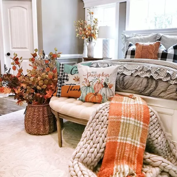 DFXSZ Fall Pillow Covers 18x18 inch Set of 4 Fall Decorational Pumpkin Maple Leaves Black Orange Stripe Decor Autumn Outdoor Pillow Cover Thanksgiving Decoration for Home Couch 205D18Orange Blue