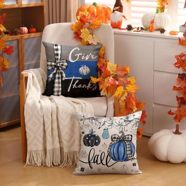 DFXSZ Fall Pillow Covers 18x18 inch Set of 4 Fall Decorational Pumpkin Maple Leaves Black Orange Stripe Decor Autumn Outdoor Pillow Cover Thanksgiving Decoration for Home Couch 205D18Black Blue