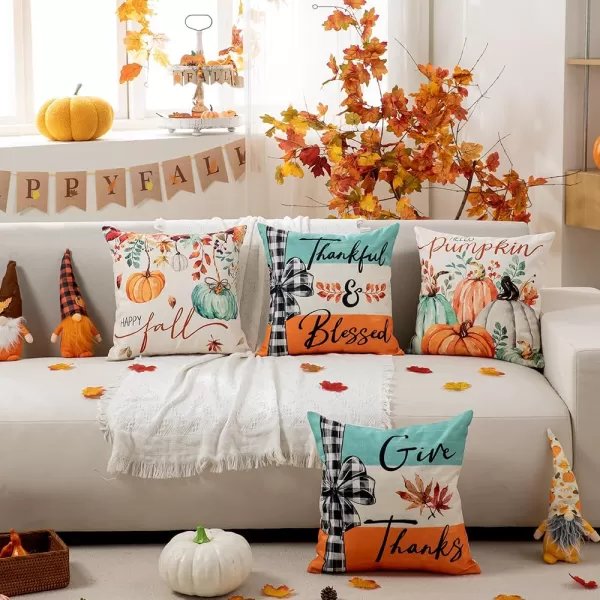DFXSZ Fall Pillow Covers 18x18 inch Set of 4 Fall Decorational Pumpkin Maple Leaves Black Orange Stripe Decor Autumn Outdoor Pillow Cover Thanksgiving Decoration for Home Couch 205D18Orange Blue