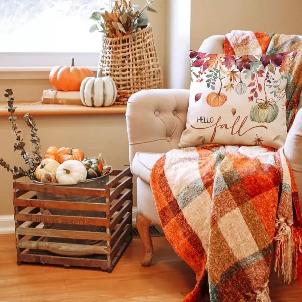 DFXSZ Fall Pillow Covers 18x18 inch Set of 4 Fall Decorational Pumpkin Maple Leaves Black Orange Stripe Decor Autumn Outdoor Pillow Cover Thanksgiving Decoration for Home Couch 205D18White