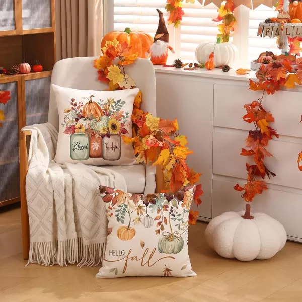 DFXSZ Fall Pillow Covers 18x18 inch Set of 4 Fall Decorational Pumpkin Maple Leaves Black Orange Stripe Decor Autumn Outdoor Pillow Cover Thanksgiving Decoration for Home Couch 205D18White