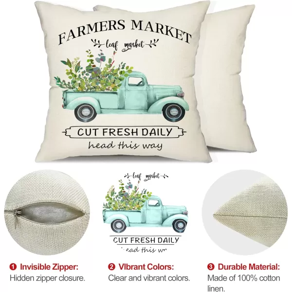 DFXSZ Farmhouse Pillow Covers 18x18 Set of 4Eucalyptus Leaves Decorations Truck Vase Home Sweet Home Linen Cushion Case Gifts for Home DecorG