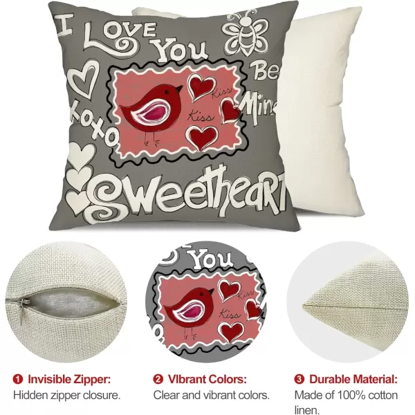 DFXSZ Valentines Day Pillow Covers 16x16 Lovebird Love You Sweetheart Be Mine XXOO Sweet Heart Hello Valenine Love Always Pillowcase for Valentines Day Throw Pillows Cushion Valentines Decorations