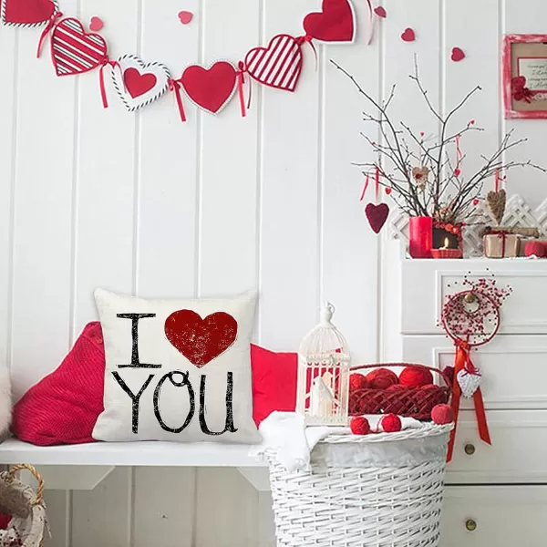 DFXSZ Valentines Day Pillow Covers 16x16 Red Heart Love You Pillowcase for Valentines Day Throw Pillows Cushion Valentines Decorations